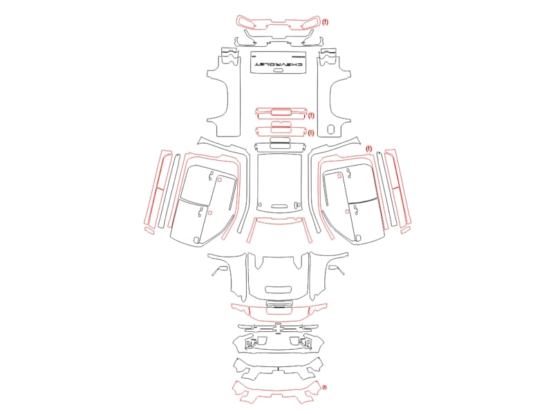 Formatki PPF do karoserii Chevrolet Silverado 3500 HD (2023) WT Crew cab Standard bed – zestaw