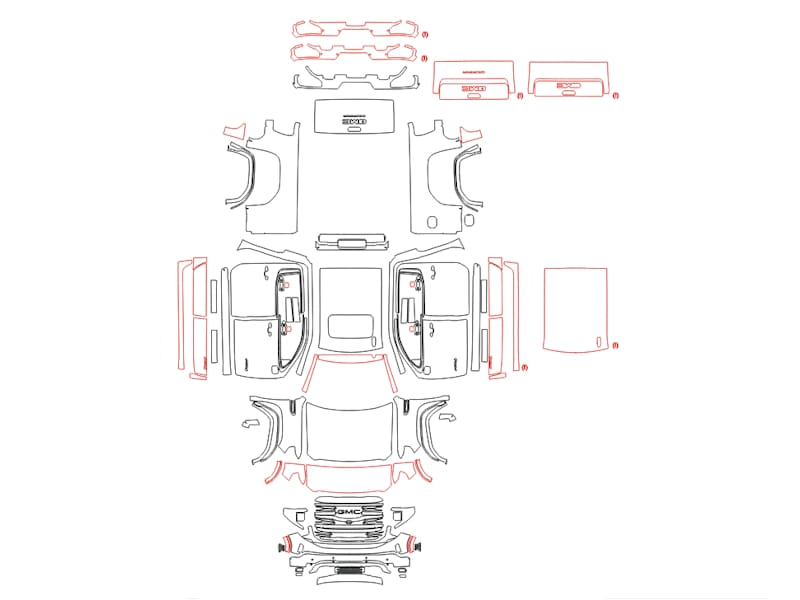 Formatki PPF do karoserii GMC Sierra 1500 (2023) HD AT Crew Cab Standart Bed – zestaw