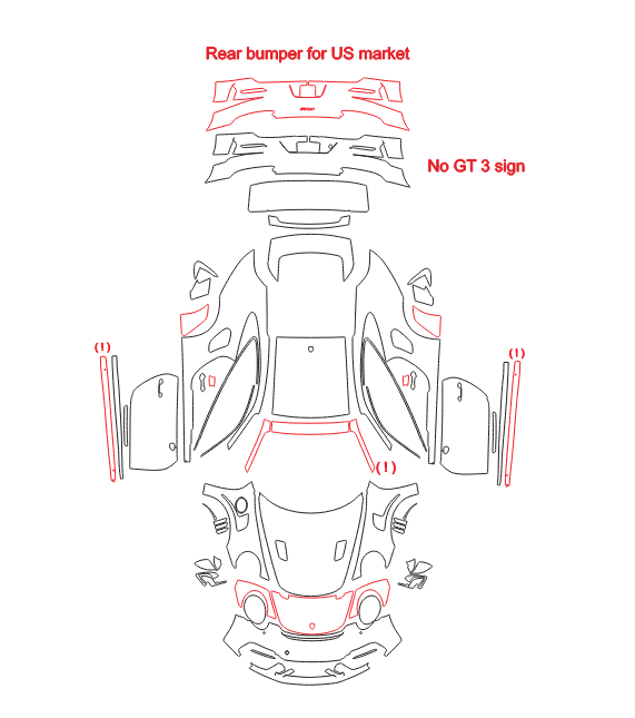 Formatki PPF do karoserii Porsche 911 GT3 RS (2018) – zestaw