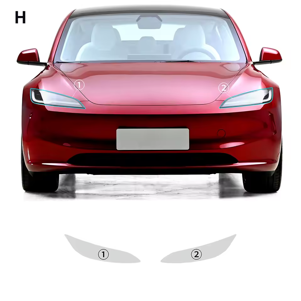 Tesla Model 3 Formatki OD 2024 Folia Ochronna PPF na lampy Przezroczysta
