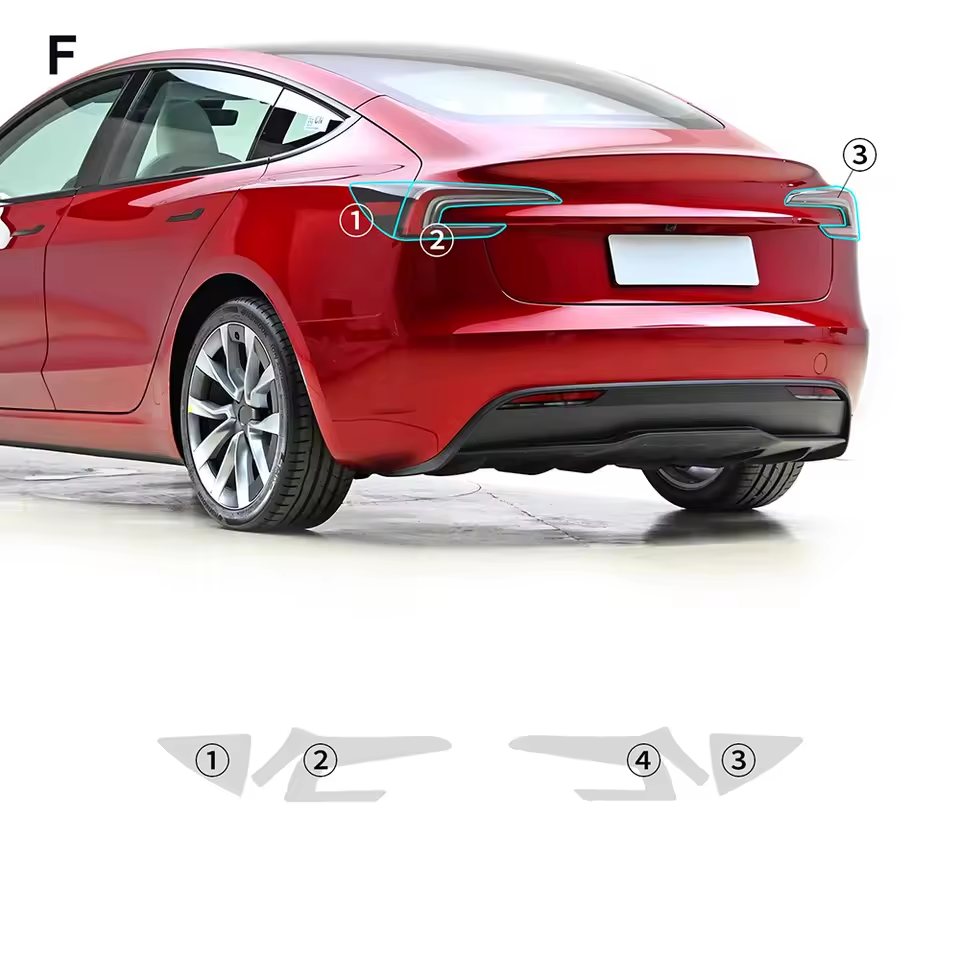 Tesla Model 3 Formatki OD 2024 Folia Ochronna PPF na lampy TYŁ