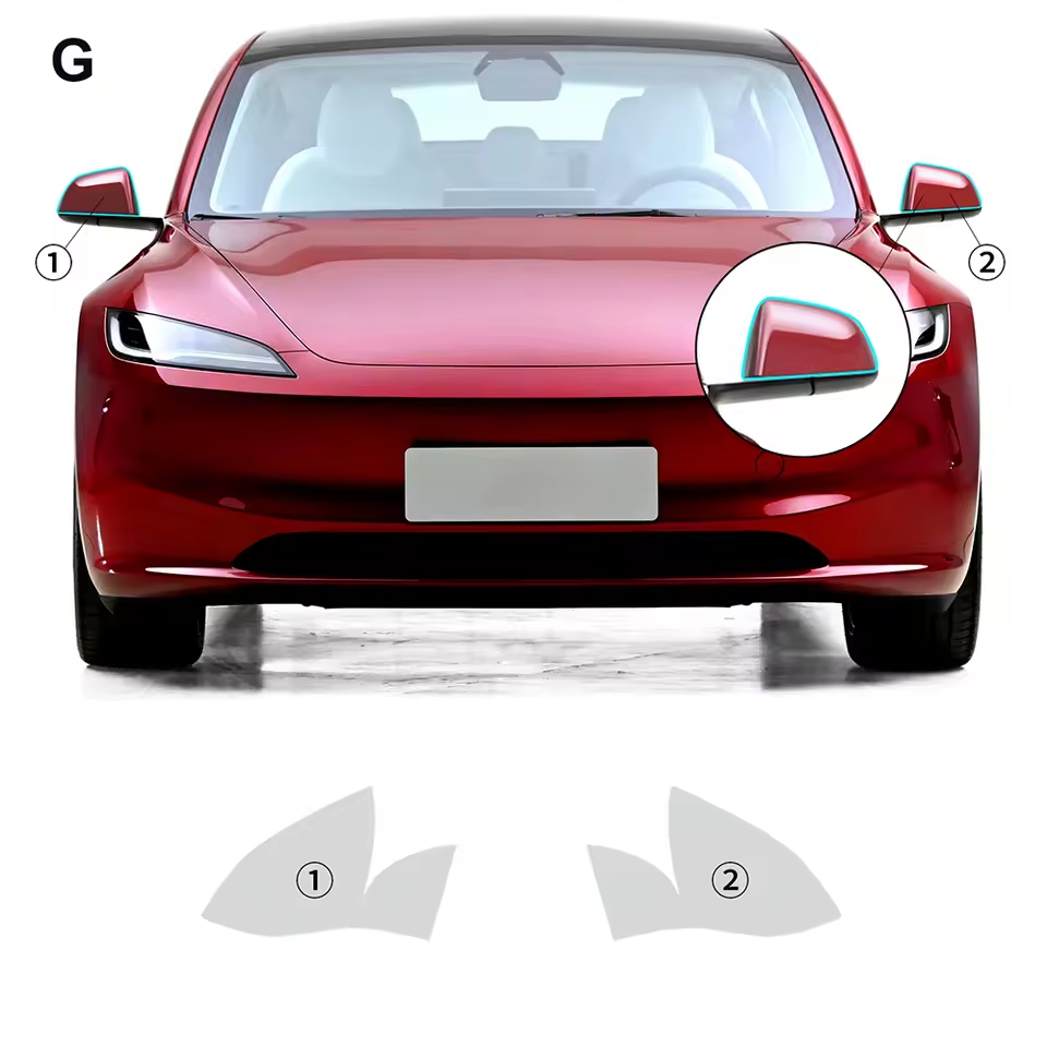 Tesla Model 3 Formatki OD 2024 Folia Ochronna PPF na LUSTERKA