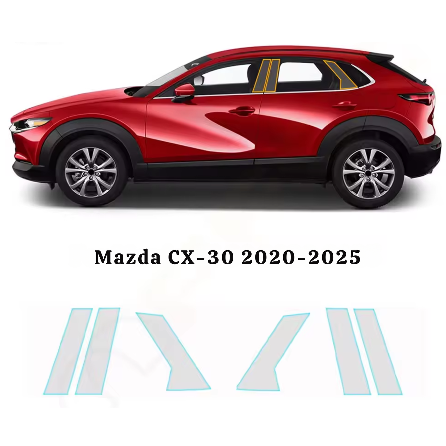 MAZDA CX-30 Formatki 2020-2025 Folia Ochronna PPF na SŁUPKI B PIANO BLACK