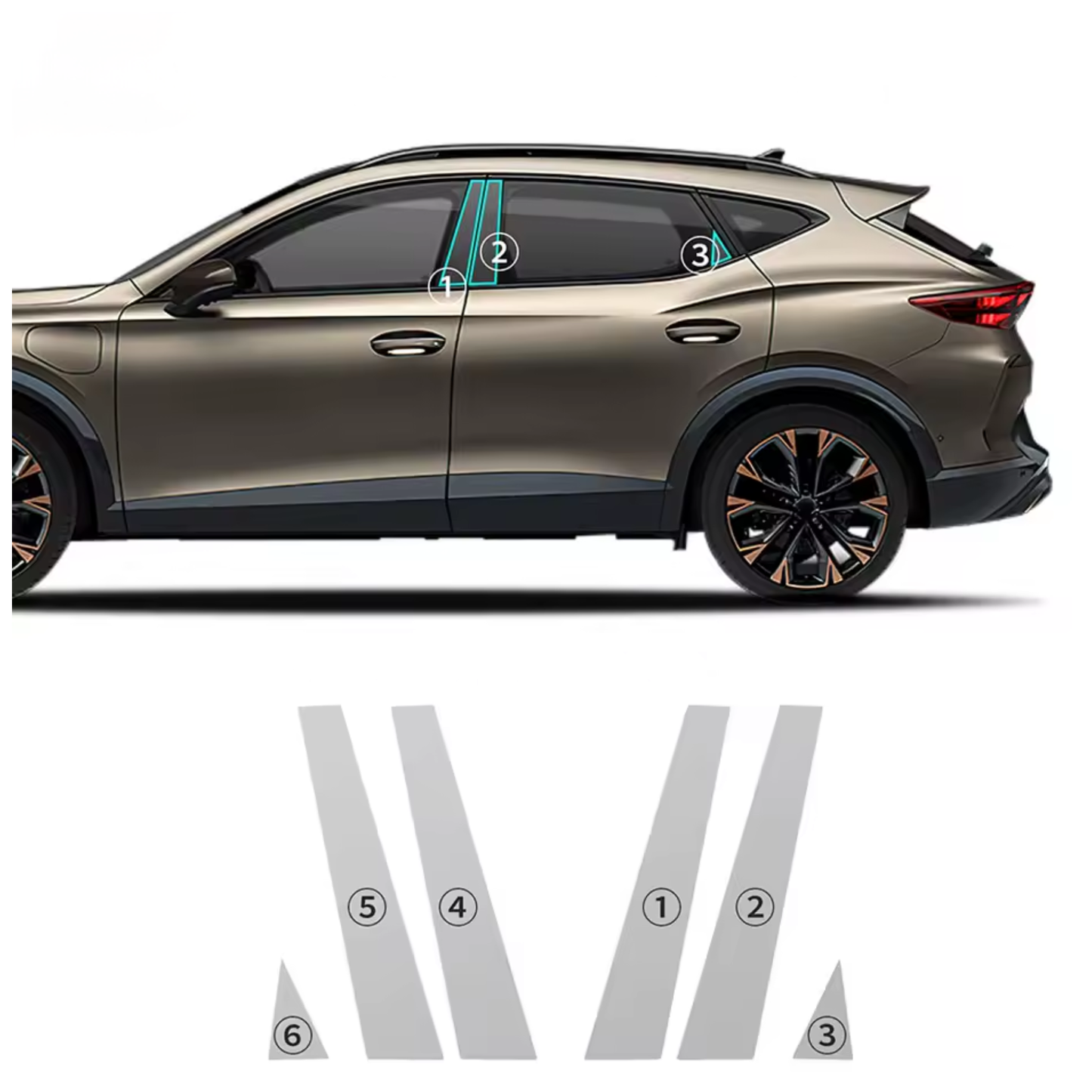 CUPRA FORMENTO Formatki 2024-2025 Folia Ochronna PPF na SŁUPKI B PIANO BLACK