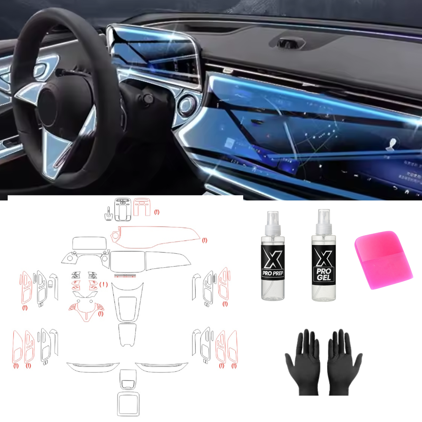 MERCEDES BENZ MB W214 E-KLASA OD 2024 FOLIA PPF DO WNĘTRZA PIANO BLACK EKRANY ZESTAW