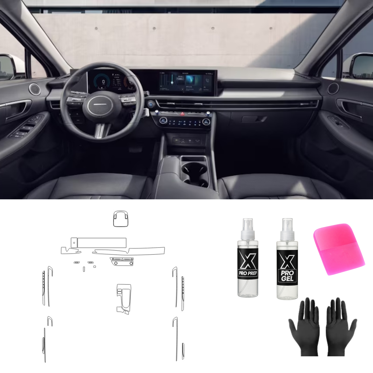 HYUNDAI SONATA 2023 FOLIA PPF DO WNĘTRZA PIANO BLACK EKRANY ZESTAW (1)