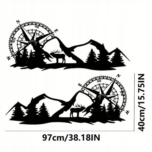 2X NAKLEJKA NA AUTO,KAMPERA,BUSA, RÓŻA WIATRÓW Z LASEM, ŁOSIEM 97X40