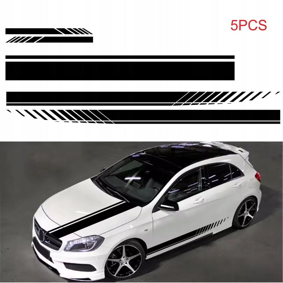 5szt NAKLEJKI PASY TUNINGOWE NA BOK AUTA ,MASKE,LUSTERKA UNIWERSALNE TUNING