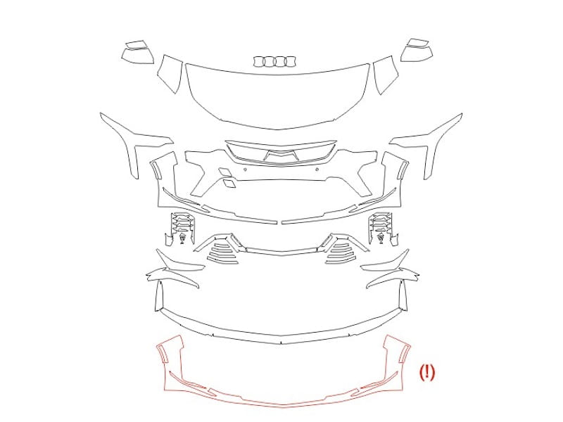 Formatki PPF do karoserii Cadillac CT4 (2022) V Blackwing Carbon Package – zestaw