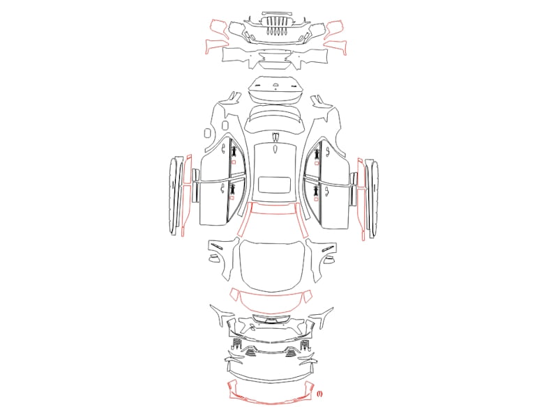 Formatki PPF do karoserii Cadillac CT4 (2022) V Blackwing Carbon Package – zestaw