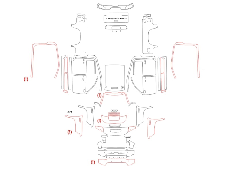 Formatki PPF do karoserii Chevrolet Silverado (2020) 2500 HD High Country Crew Cab – zestaw