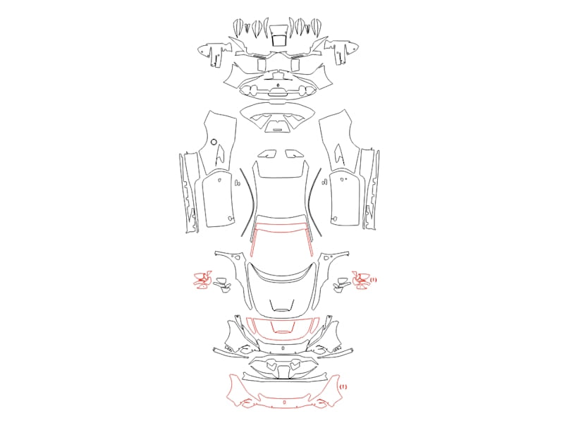 Formatki PPF do karoserii Ferrari F8 Tributo (2020) – zestaw