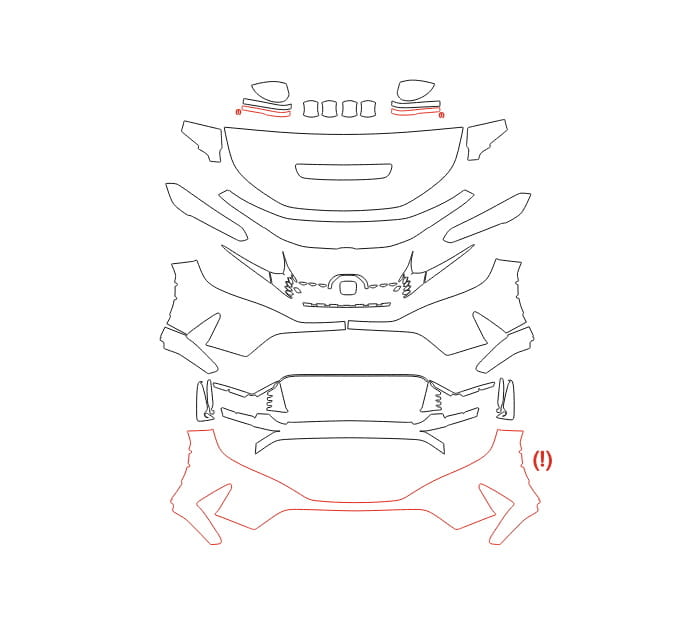 Formatki PPF do karoserii Honda Civic (2022) Type-R – zestaw
