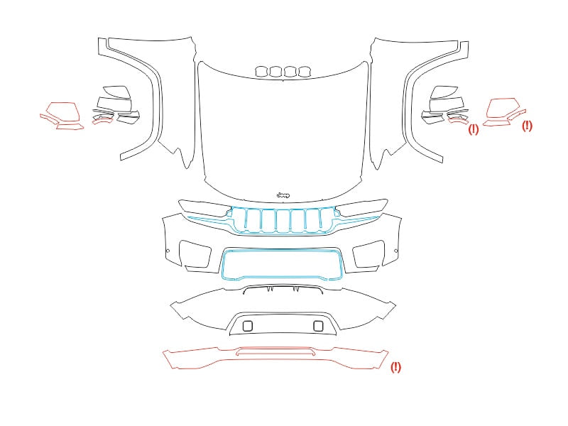 Formatki PPF do karoserii Jeep Grand Cherokee L Overland (2021) – zestaw