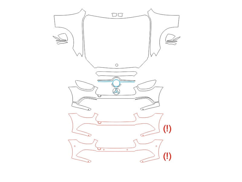 Formatki PPF do karoserii Mercedes-Benz E (2021) Coupe – zestaw