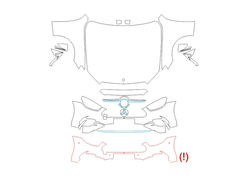 Formatki PPF do karoserii Mercedes-Benz E (2021) Coupe AMG-Line – zestaw