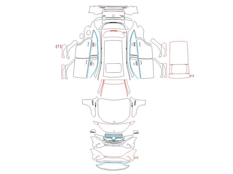 Formatki PPF do karoserii Mercedes-Benz EQC (2020) AMG – zestaw