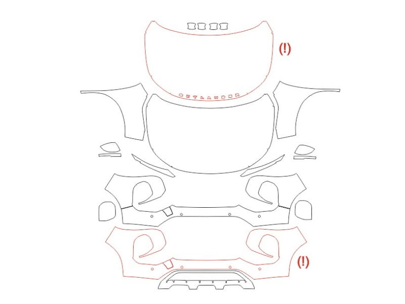 Formatki PPF do karoserii Mitsubishi Outlander (2022) – zestaw