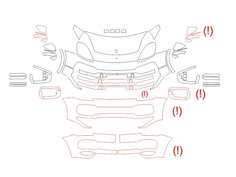 Formatki PPF do karoserii Porsche Cayenne (2018) Turbo – zestaw