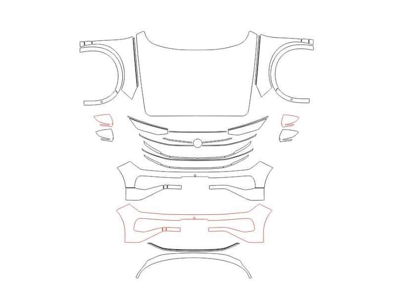 Formatki PPF do karoserii Volkswagen Tavendor (2022) R-Line – zestaw