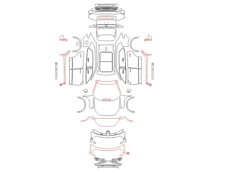 Formatki PPF do karoserii Volkswagen Tiguan L Pro (2024) R-Line China – zestaw
